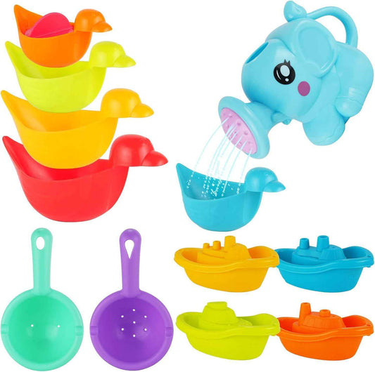 Baby Bath Toys for Kids,12 PCS Mold Free Bath Toys for Toddlers with Floating Boats,Watering Can,Floating Ducks & Bath Spoons, Bathtub Water Pool Toys for Babies and Toddlers