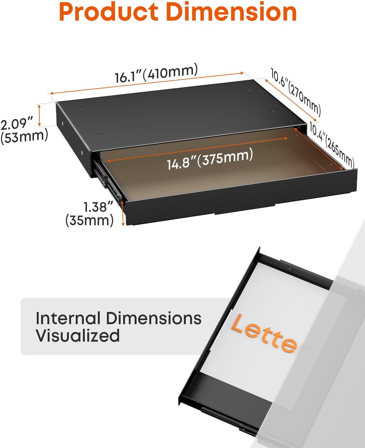 PUTORSEN Under Desk Storage Drawer 14.8" Wide - Smooth Slide Out Organizer for Standing Desk & Home Office, Max Load 17.6 lbs, Quiet Glide, Black - Field & Nook
