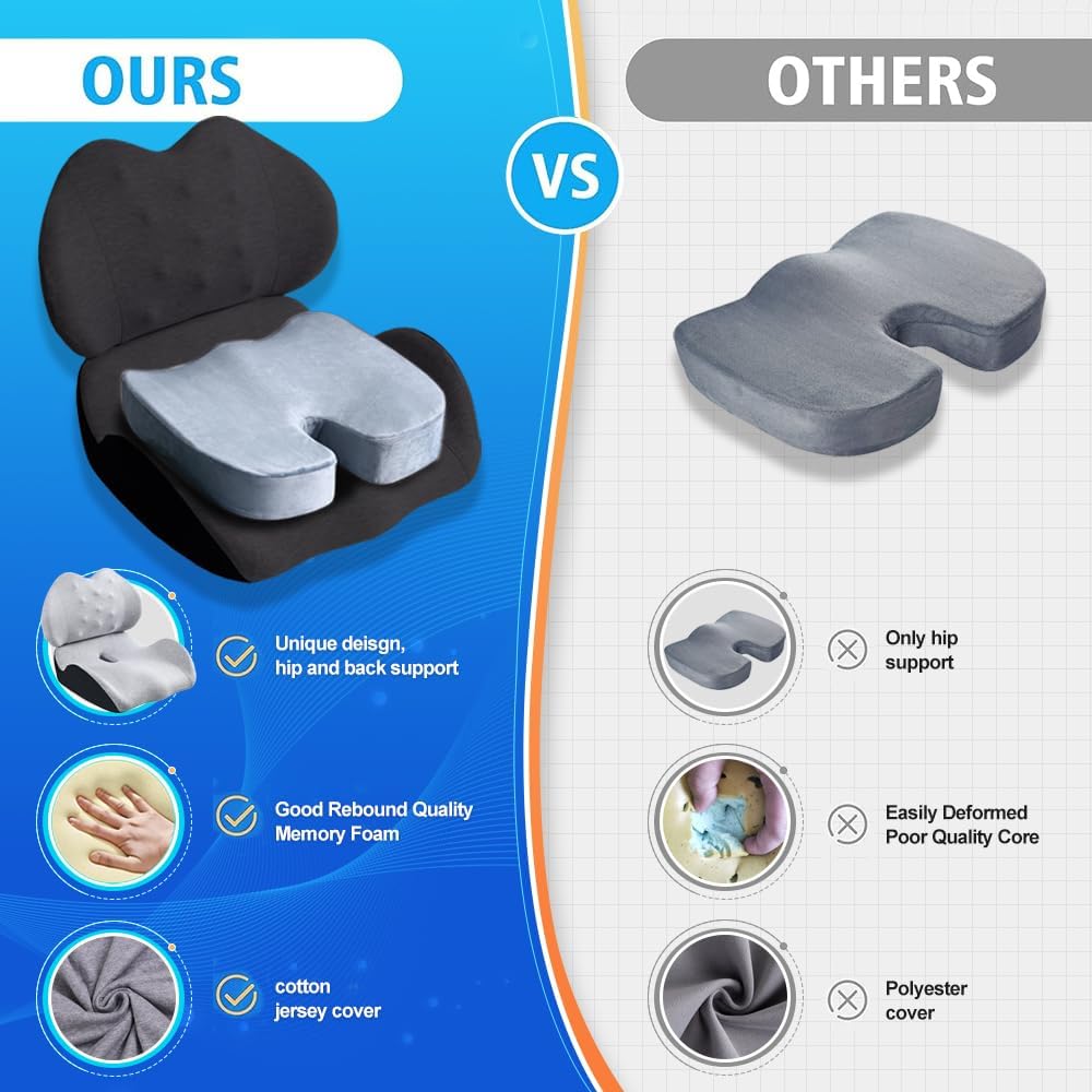 Extra-Large Memory Foam Seat and Lumbar Support Cushion - Field & Nook