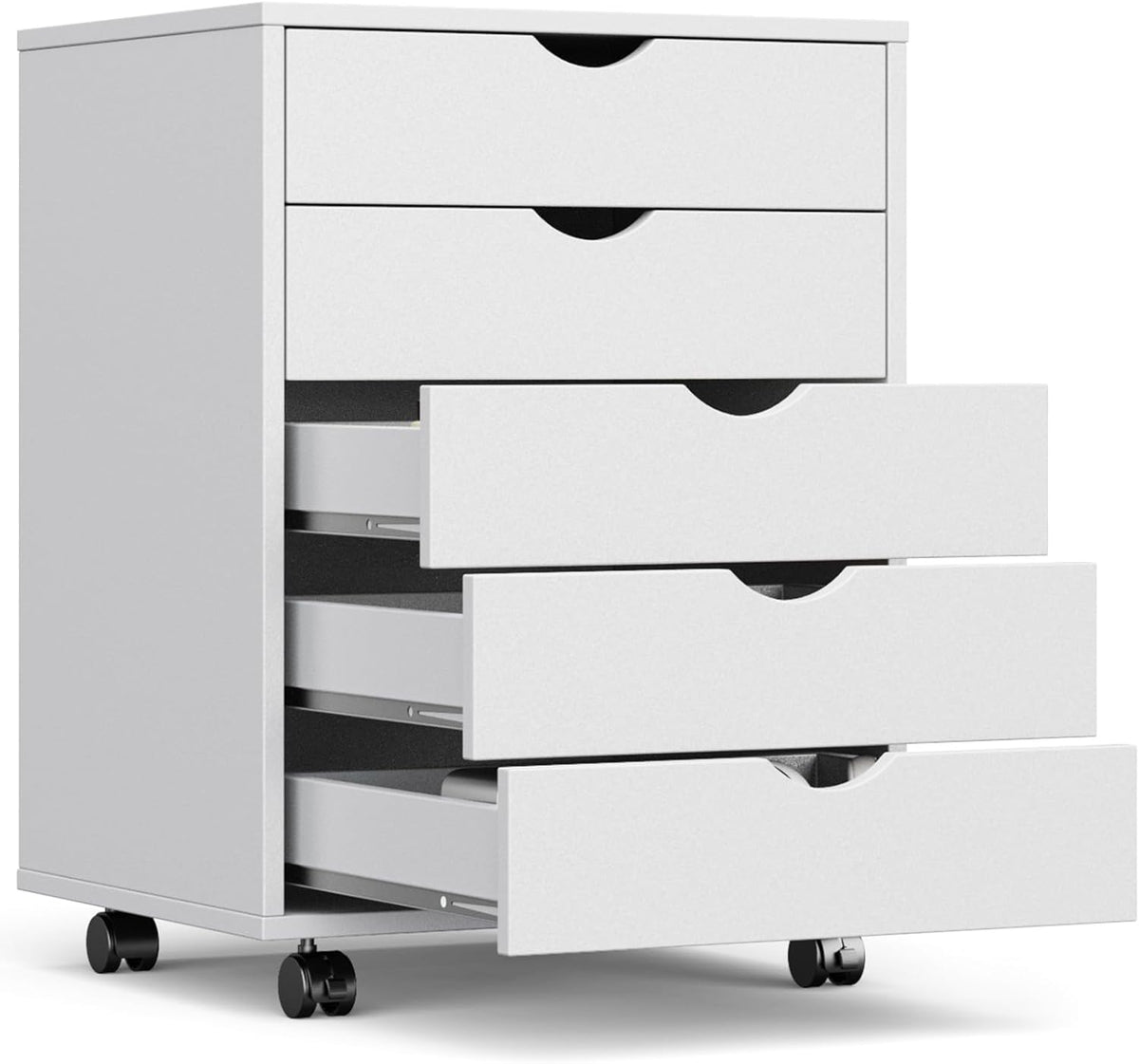 OLIXIS 5 Drawer File Cabinet on Wheels, Printer Stand | Fits Under Desks, Wood Storage Organization Holds Printer, Office Supplies, Not For Hanging Files, For Home Office Use White - Field & Nook