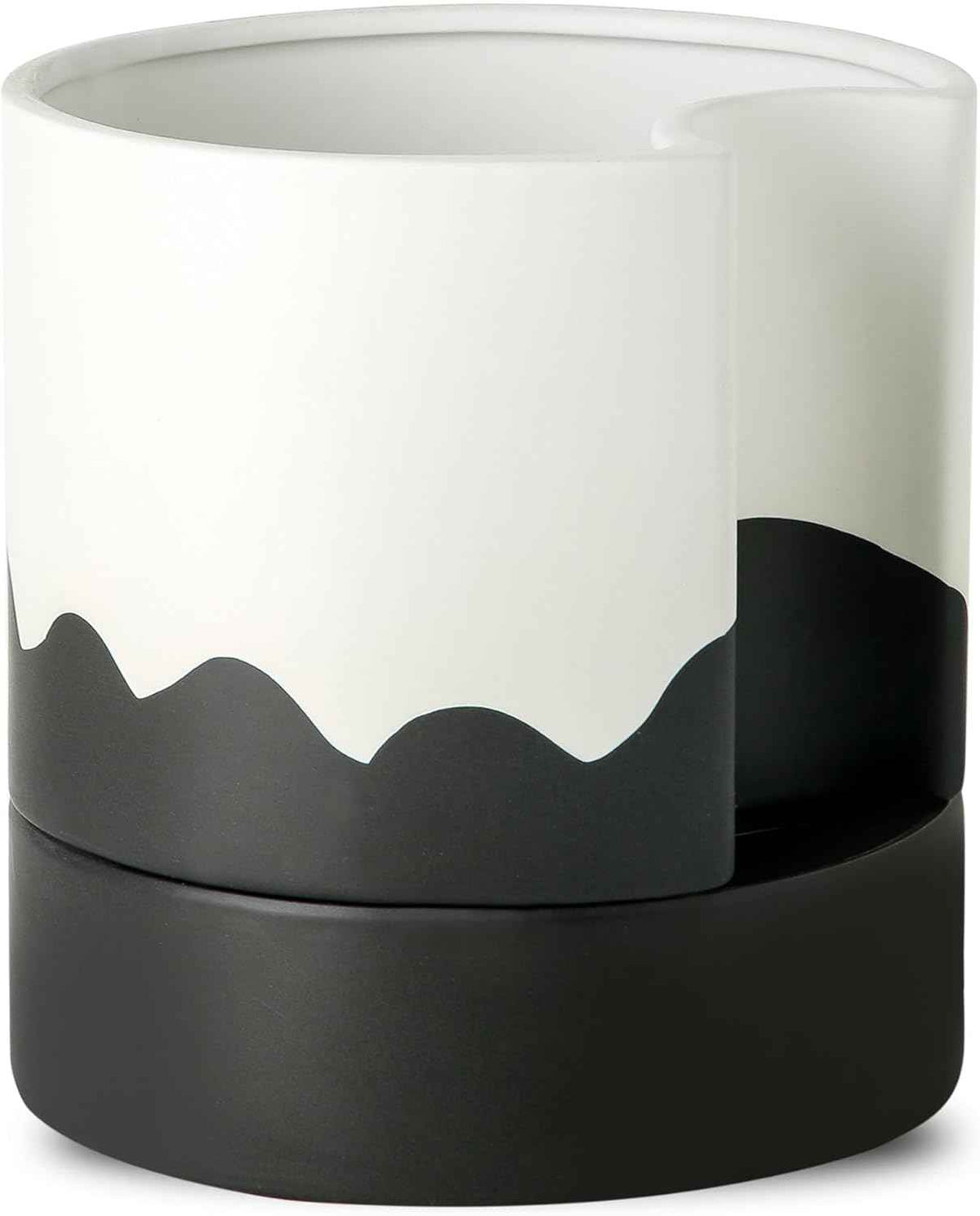 Nihow Self Watering Plant Pot: 8 Inch Ceramic Planter with Drainage Hole & Water Storage Plus for Indoor & Outdoor Plants - Cylinder Round Flower Pot for Succulent/Herbs/Violets - White & Wave Black