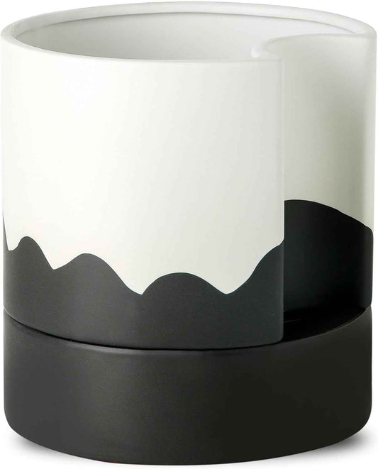 Nihow Self Watering Plant Pot: 8 Inch Ceramic Planter with Drainage Hole & Water Storage Plus for Indoor & Outdoor Plants - Cylinder Round Flower Pot for Succulent/Herbs/Violets - White & Wave Black