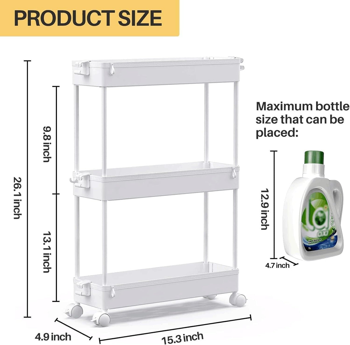 Slim Rolling Storage Cart – 3-Tier Bathroom Cart Organizer - Field & Nook