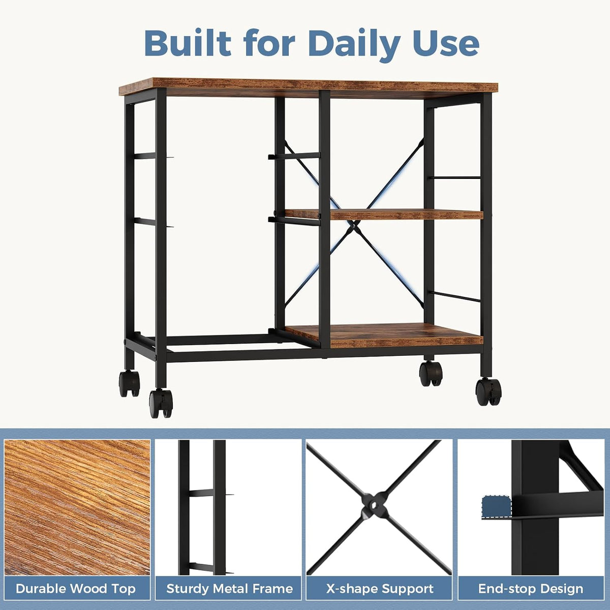 DUMOS 3-Tier Mobile File Cabinet, Rolling Printer Stand with Storage | Fabric Lateral Filing Cabinet fits A4/Letter Size, Under Desk Drawer Cabinet, Printer Cart for Home Office, Gray - Field & Nook