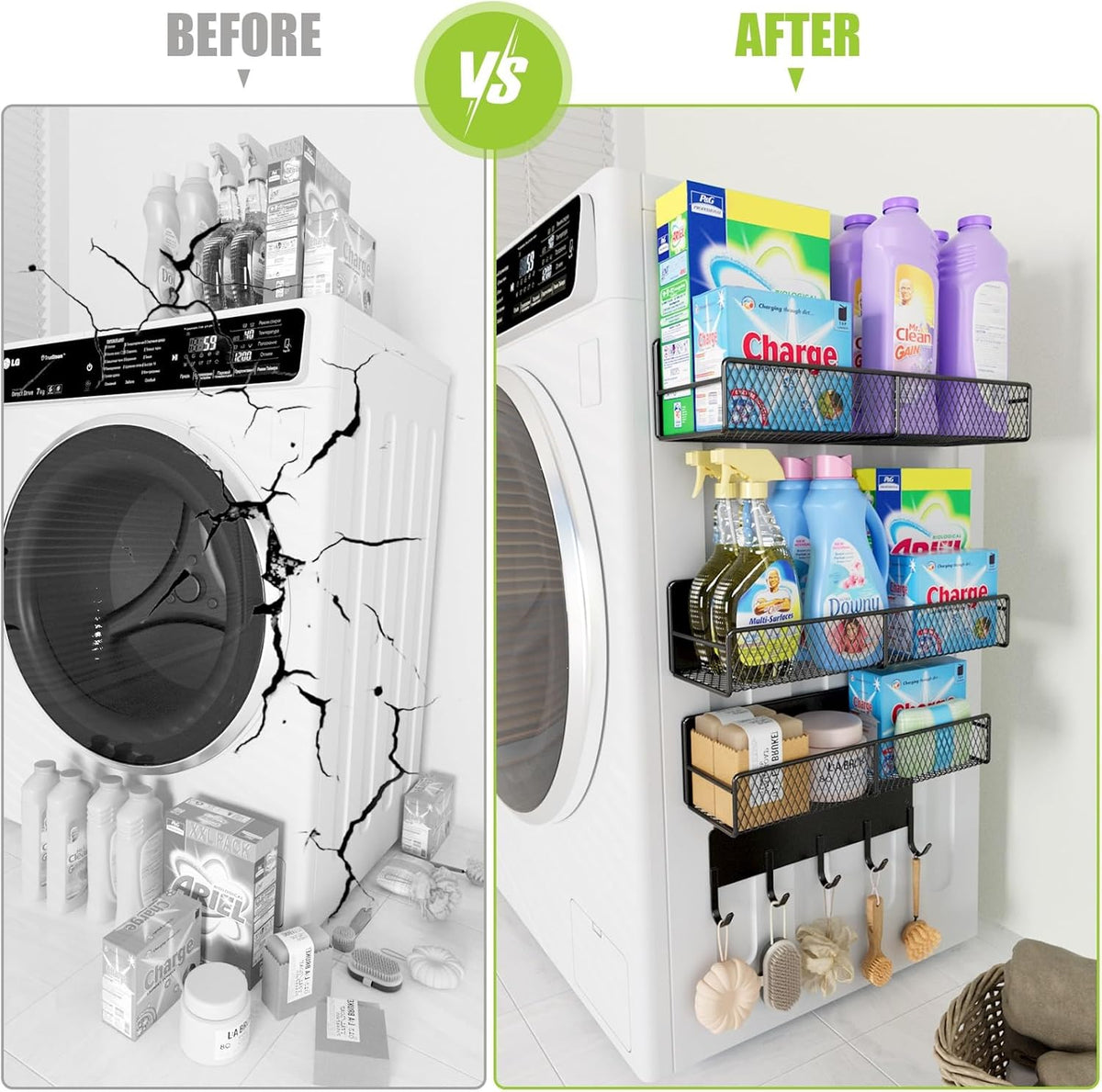 4-Pack Magnetic Shelves for Washing Machine – Metal Storage Baskets - Field & Nook