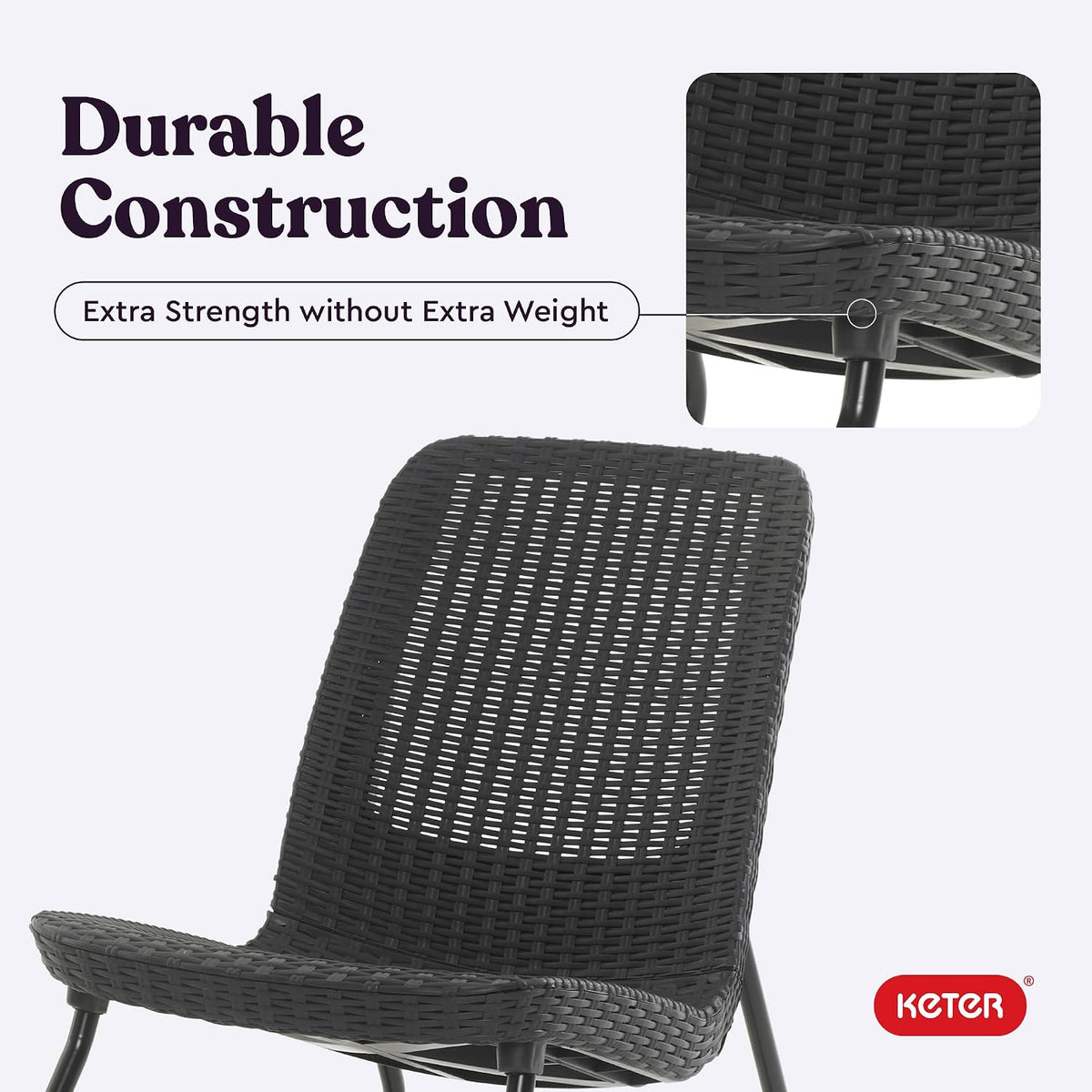 Keter Rio 3 Piece Resin Wicker Patio Furniture Set with Side Table and