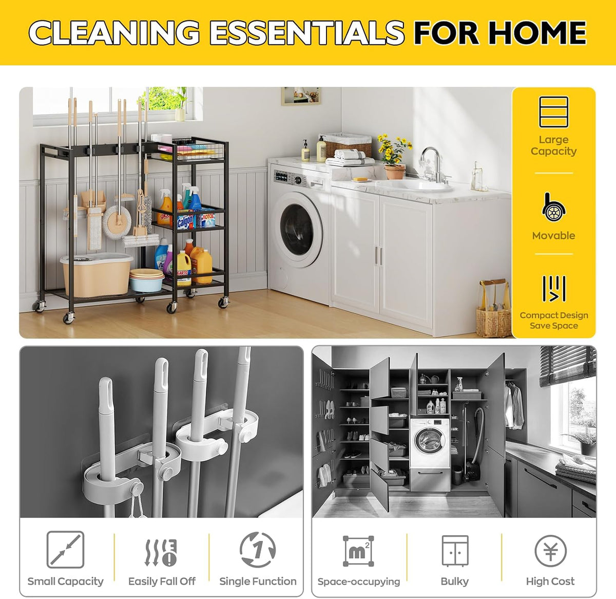 Mobile Cleaning Supply & Mop Storage Cart - Field & Nook