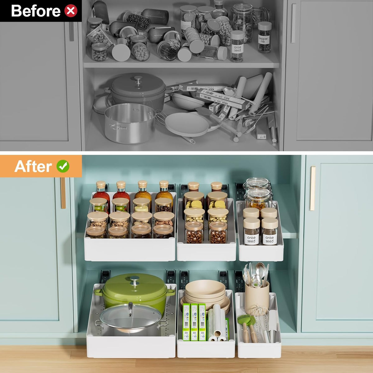 Delamu 3 Pack Pull Out Cabinet Organizer, 15.7" Deep