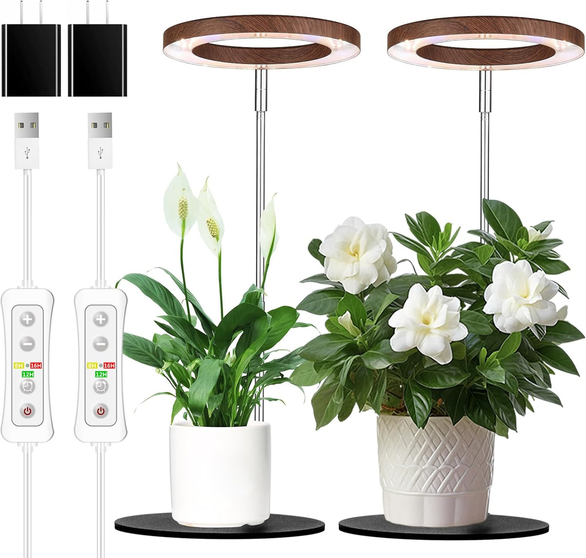 yadoker 144 LEDs Plant Grow Light for Indoor Plant,Aluminum Walnut Wood Grain Desk LED Grow Light, Height Adjustable,6.3" Aluminum Housing,Automatic Timer with 8/12/16 Hours,10-Level Brightnes