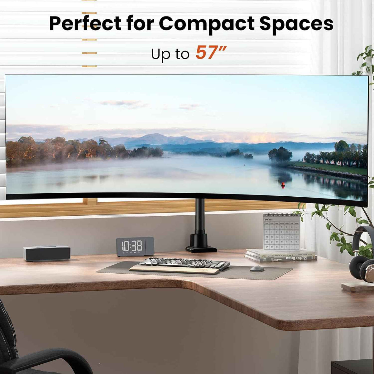 24-57'' Ultrawide Monitor Desk Mount, Aluminum Heavy Duty Monitor Arm | Low Profile, Topside Clamp/Grommet Mounting, Tilt, Swivel, Rotate, Holds up to 59.4lbs, VESA 75x75/100x100 mm, Black