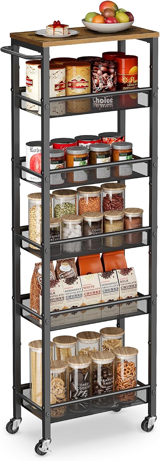 Slim Rolling Kitchen Storage Cart – 6-Tier Narrow Organizer, 8.7-In Wide