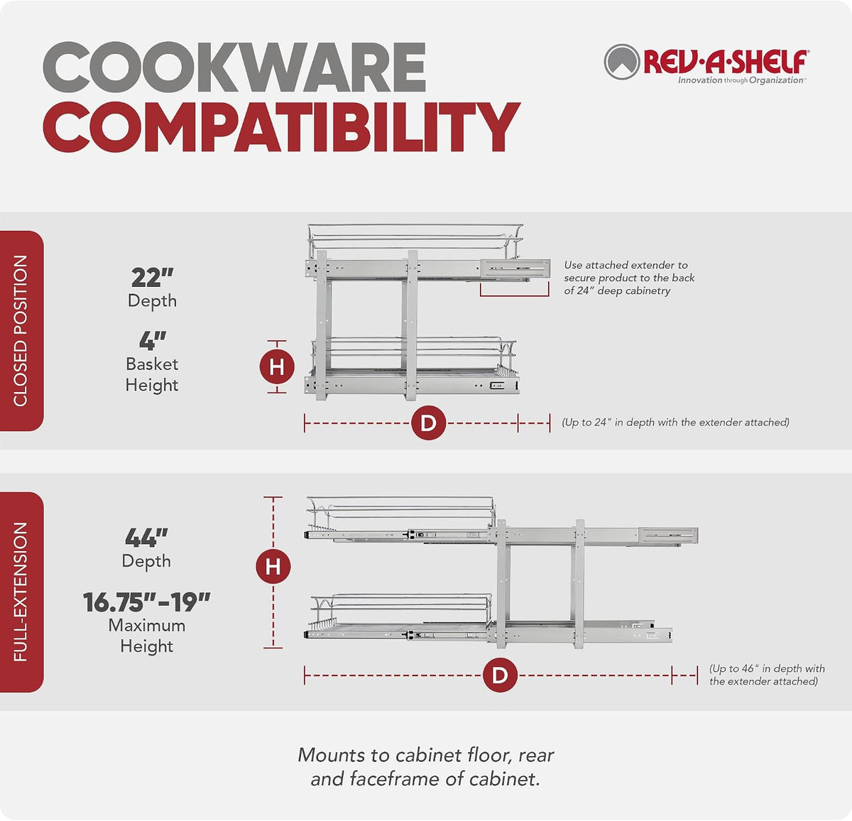 Rev-A-Shelf 2-Tier Pullout Shelf Organizer, 21" x 22"