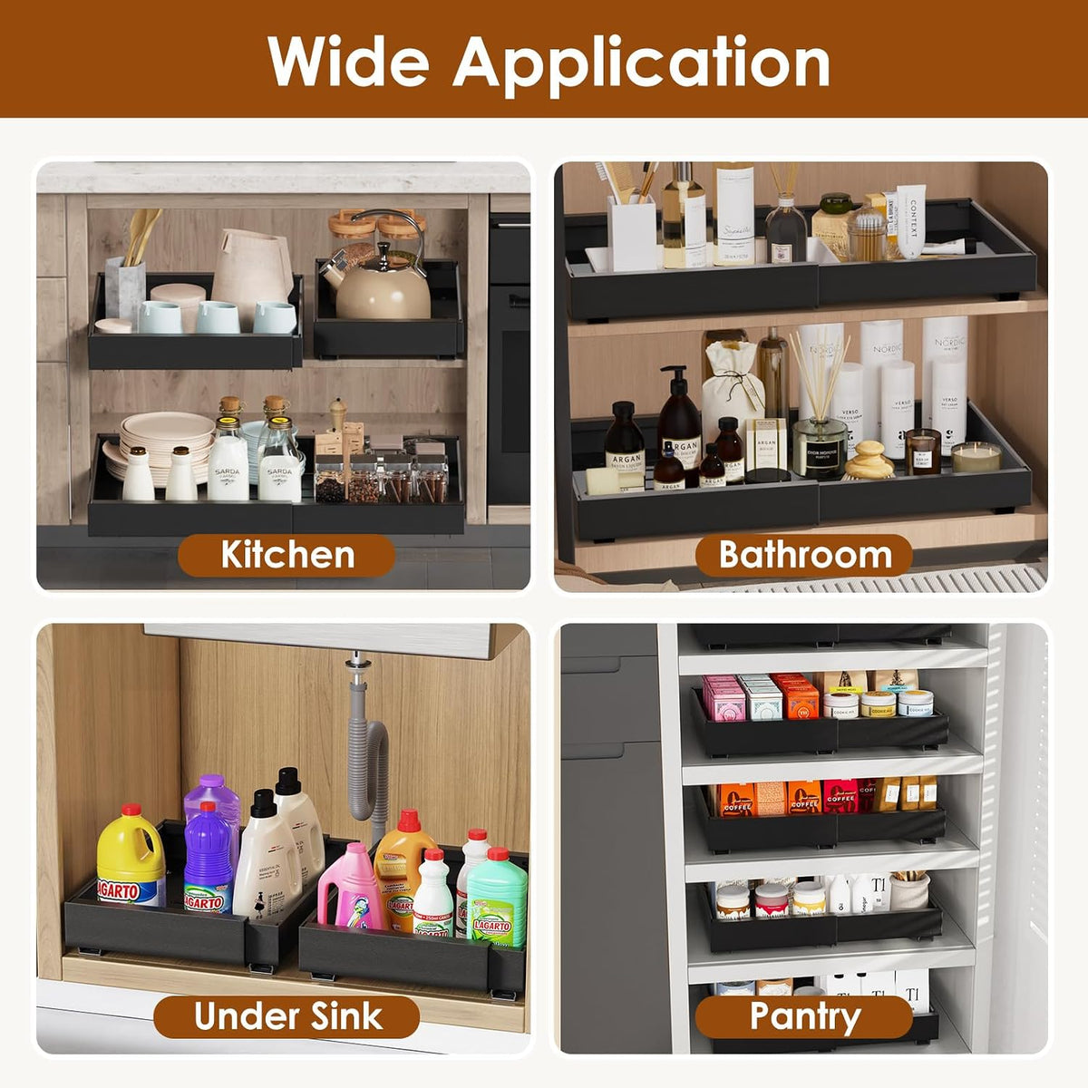 Expandable Pull-Out Cabinet Organizer, 16.5" Deep, 12.6"-20.5" W