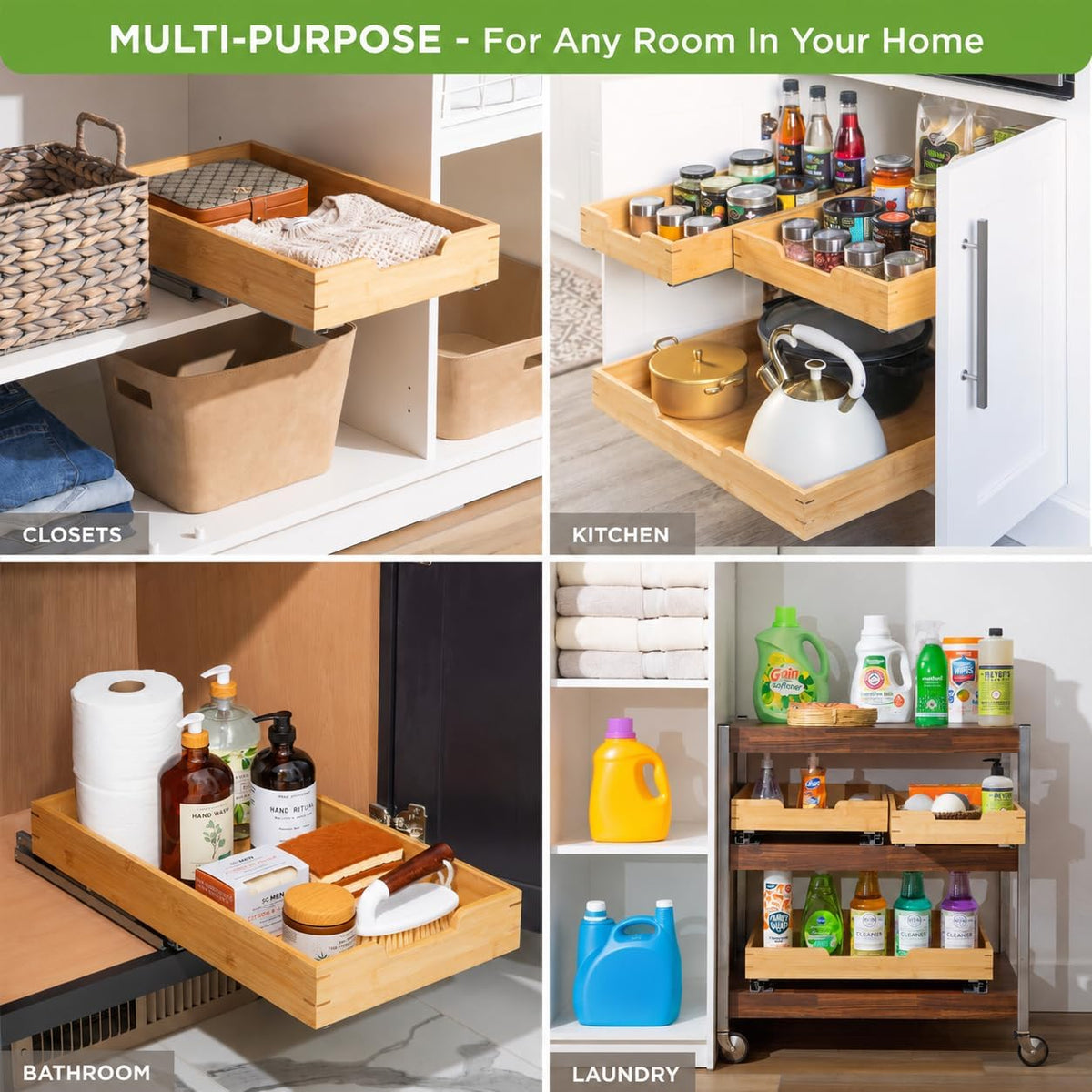 HOLDN’ STORAGE Bamboo Pull-Out Cabinet Organizer, 11" W x 21" D