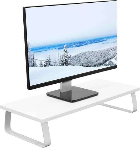 VIVO 24 inch Monitor Stand, Wood & Steel Desktop Riser, Screen, Keyboard, Laptop, Small TV Ergonomic Desk and Tabletop Organizer, White, STAND-V000D-W