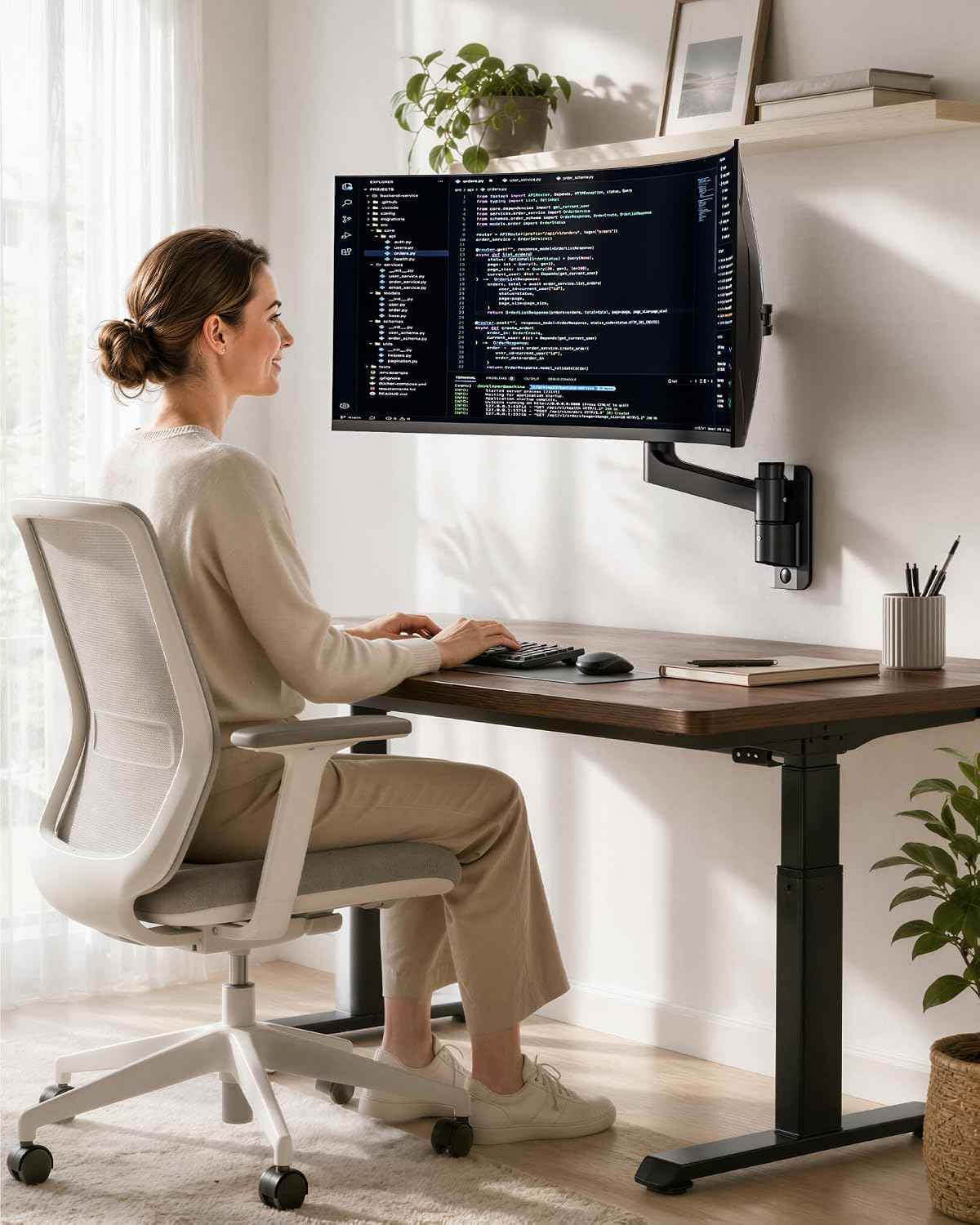 Single Wall Mount Monitor Arm for 17-49" Ultrawide Screens | Heavy Duty Wall Mount Stand Holds up to 44 LBS
