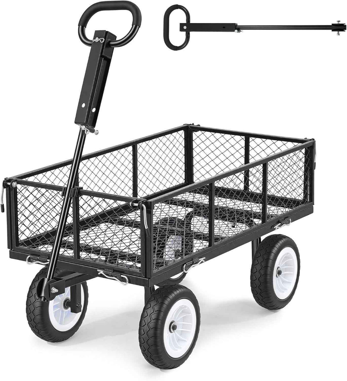 VEVOR 900 LBS Steel Garden Cart, 2 in 1 Handle, Heavy Duty Pullable Garden Wagon with 10" Flat-Free Tires, Outdoor Utility Yard Wagon Cart with Detachable Side Panels, Attach to ATV or Tractor