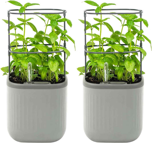 Vego garden Mini Planter Indoor Pots with Trellis Self-Watering Herb Countertop Planter for Climbing Vegetables Flowers Mint Plants Cage 2 Pack- Fog Gray
