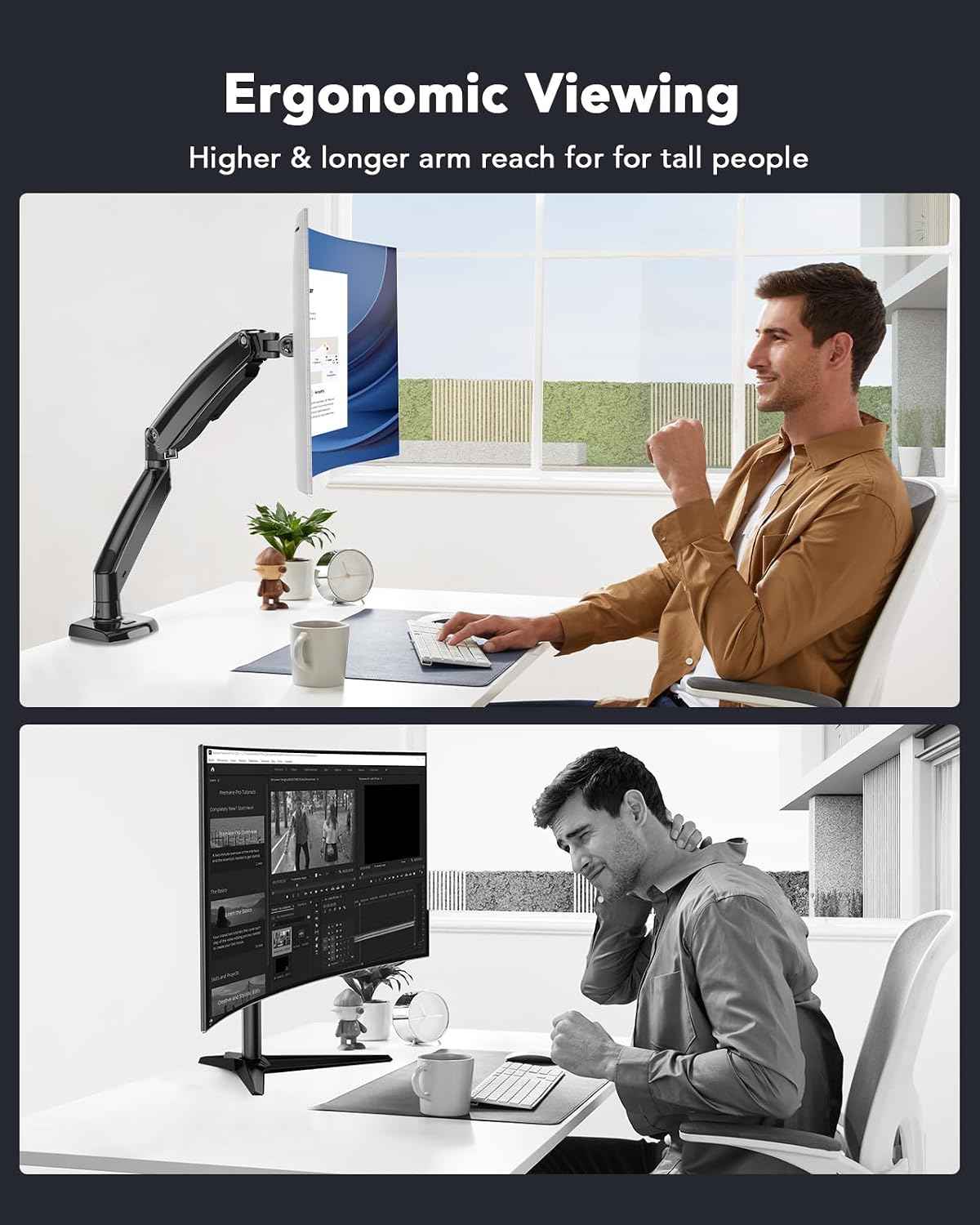 HUANUO Single Monitor Arm for 13-49 inch Screens, Ultrawide Computer Monitor Mount Holds 26.48 lbs, Upgraded Adjustable Stand with USB, C-Clamp & Grommet Base, VESA 75x75 or 100x100mm