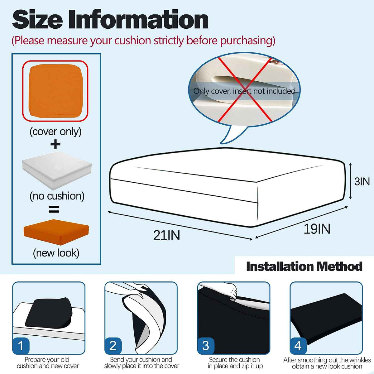 Sqodok Patio Cushion Cover 21x19 inch, 4Pack Sofa Cushion Cover Replacement | Waterproof Outdoor Cushion Cover Replacement, Outdoor Seat Cushion Slip Cover for Wicker Chair