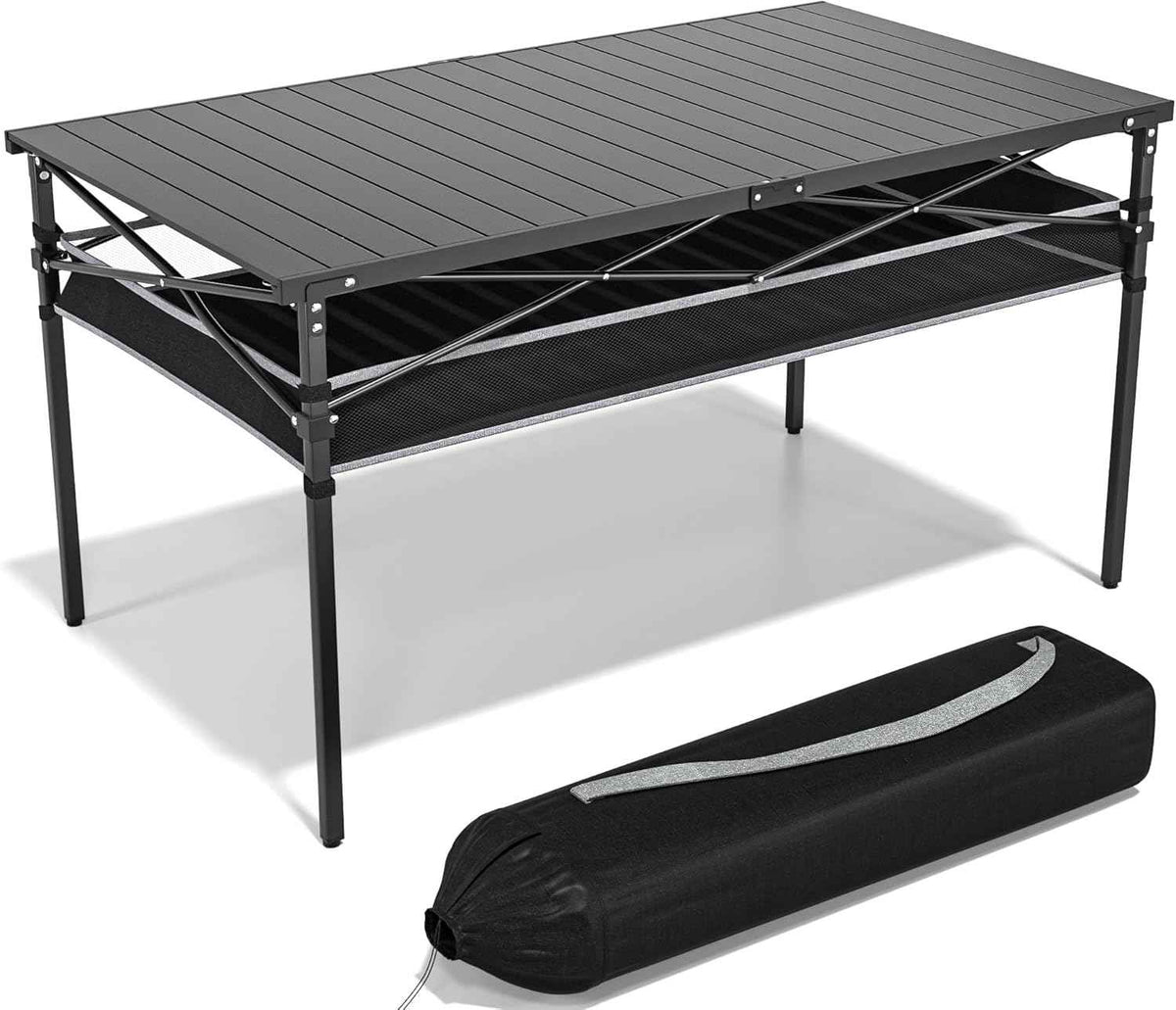 Folding Camping Table, Aluminum Roll-up Table with Storage Net and Carrying Bag, Outdoor Lightweight Camp Table for Picnic, Camping, Beach,Backyard, BBQ, Party, Patio