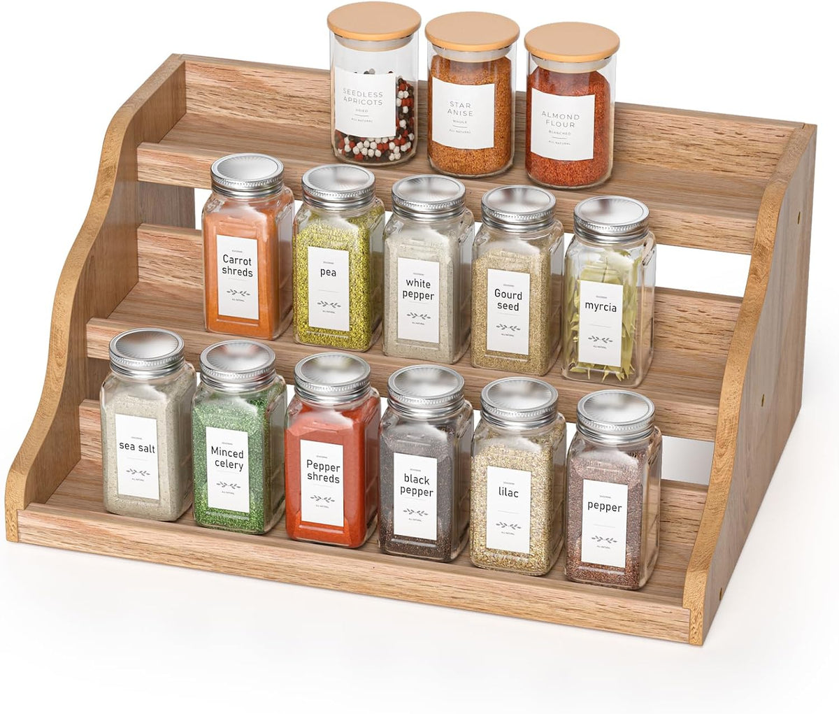Tiered Spice Rack Organizer for Cabinet, Wooden Spice Rack for Countertop, Spice Shelf organizer Spice Organization for Cabinet - Field & Nook