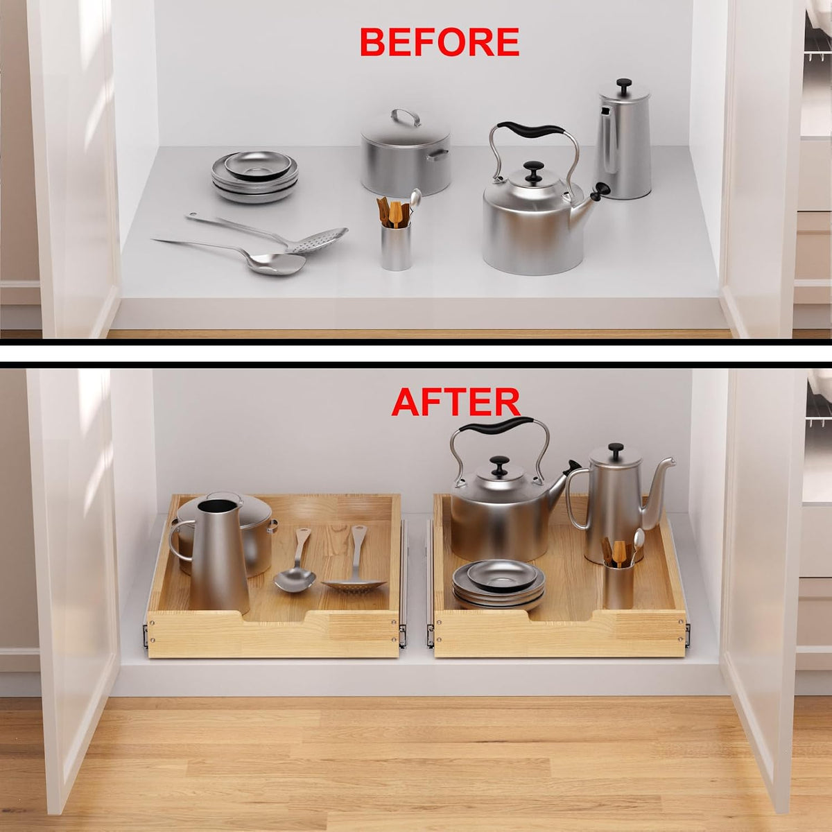 Sikarou Pull Out Cabinet Organizer, 14" W x 21" D