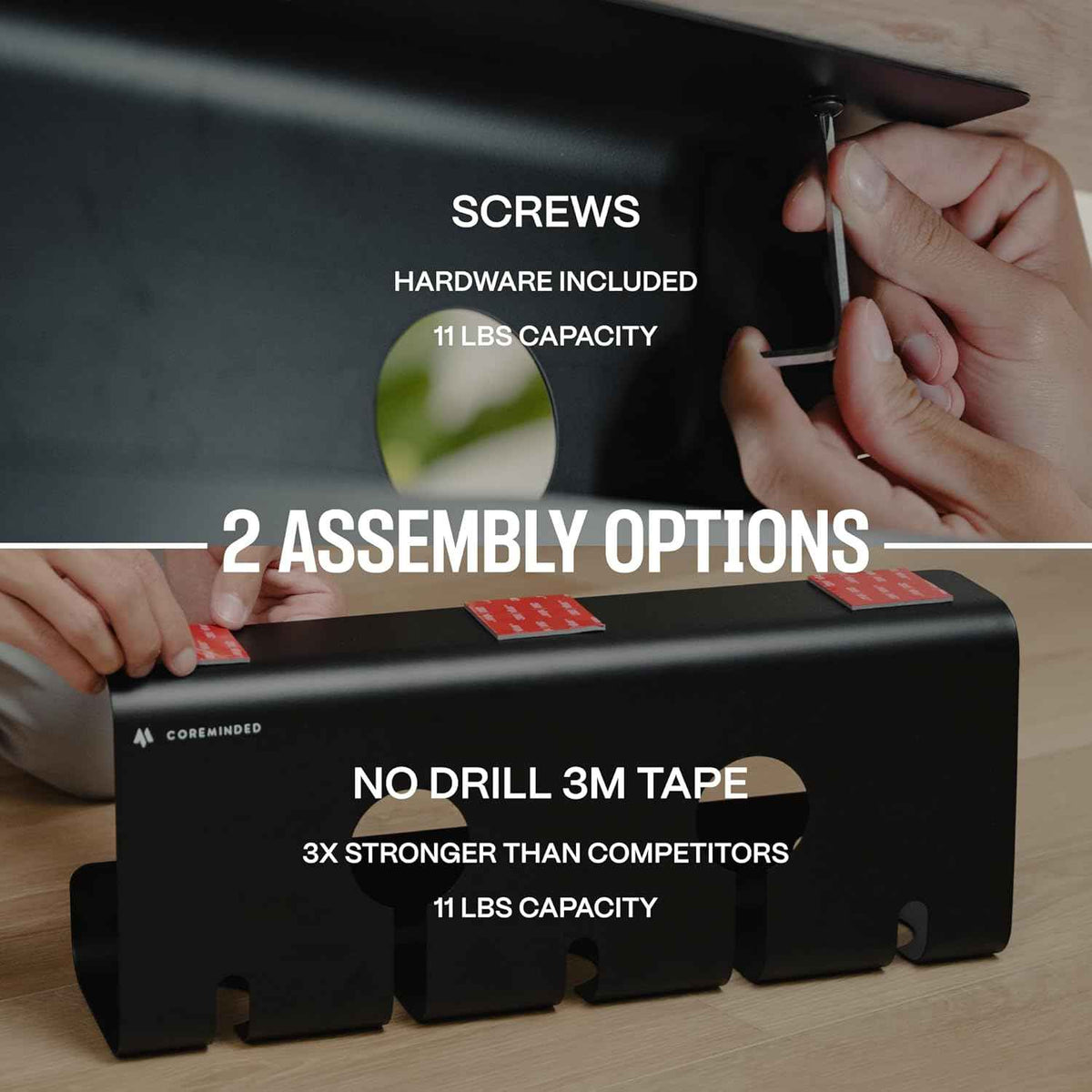 2-Pack Under-Desk Cable Management Trays – No-Drill Adhesive Carbon-Steel Cord Organizers