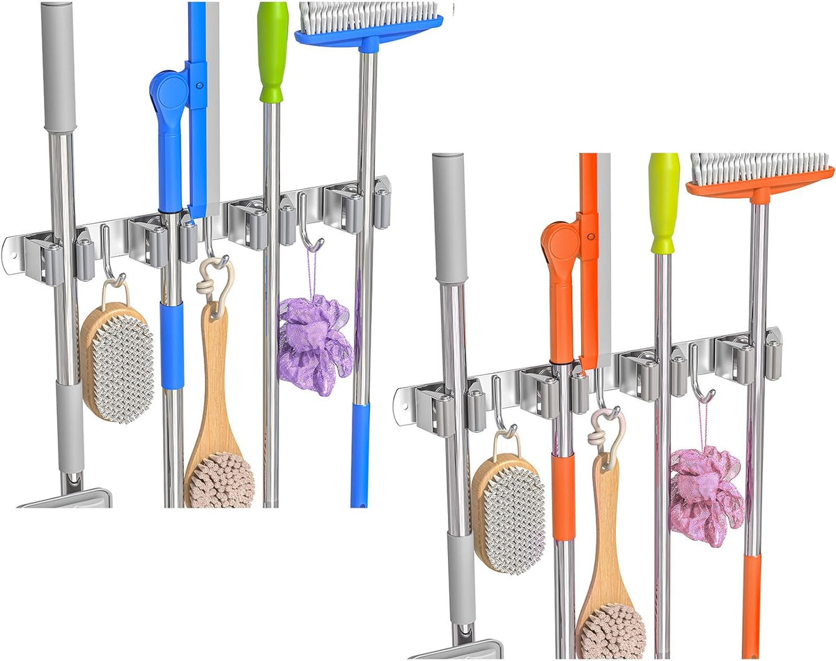 2-Pack Stainless Steel Wall-Mount Broom & Mop Holder - Field & Nook