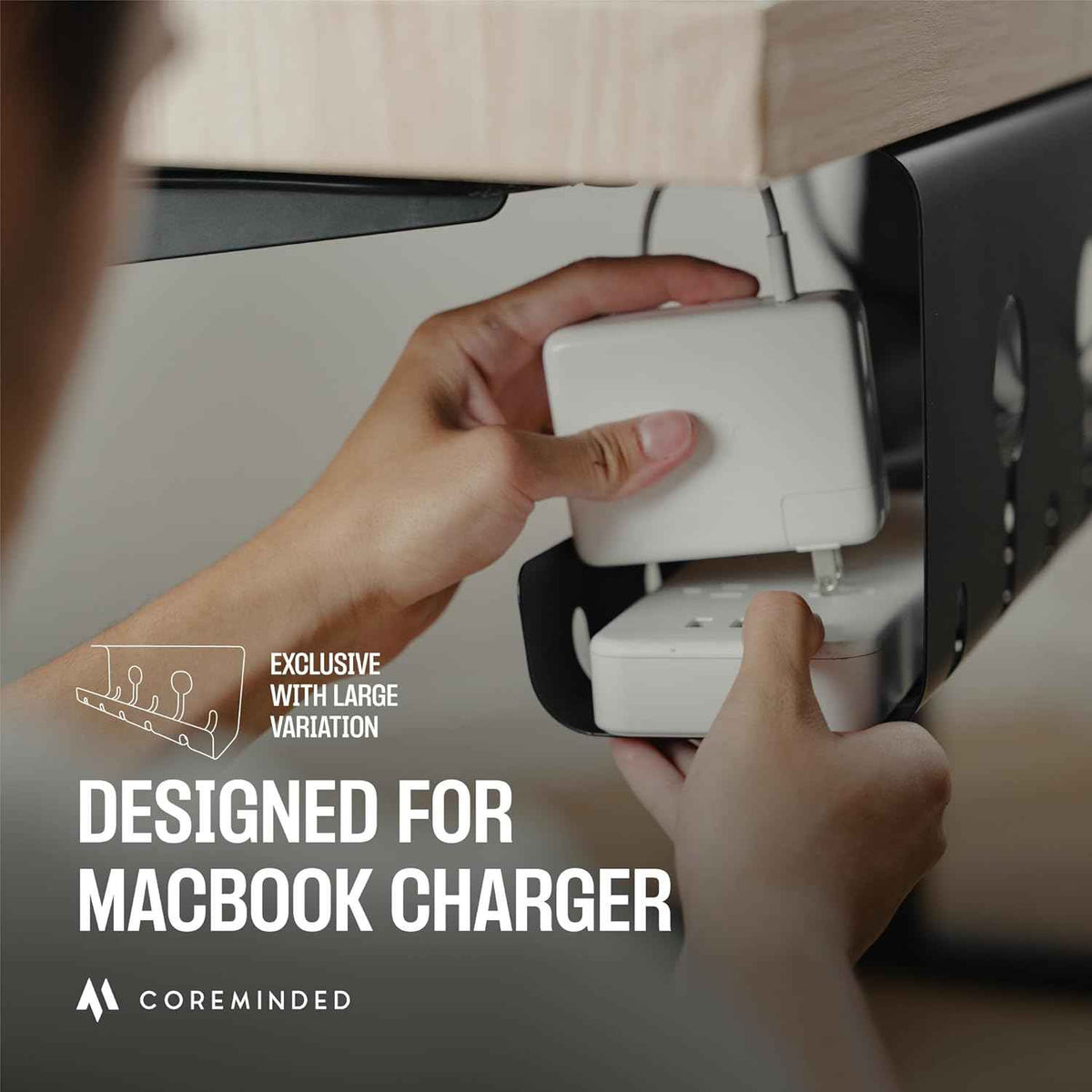 2-Pack Under-Desk Cable Management Trays – No-Drill Adhesive Carbon-Steel Cord Organizers