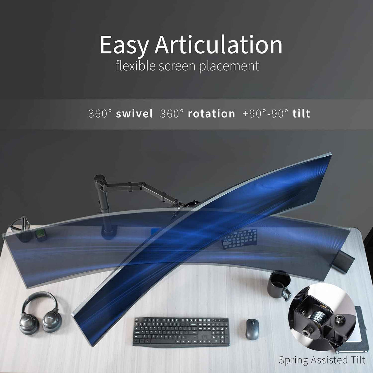 VIVO Single Large Monitor Arm Desk Mount, Holds Screens up to 45 inch Ultrawide, Fully Adjustable Stand with C-Clamp and Grommet Base, VESA 75x75mm or 100x100mm, Black, STAND-V149