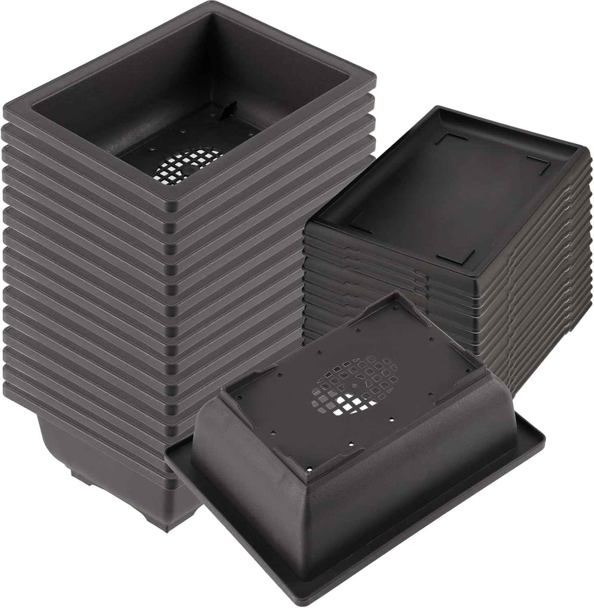 KINJOEK 15 PCS 6.5 Inch Plant Pot, Rectangular Plastic Bonsai Training Pots with 15 Humidity Trays, Flower Succulent Pots Container for Garden, Indoor, Home Decorative