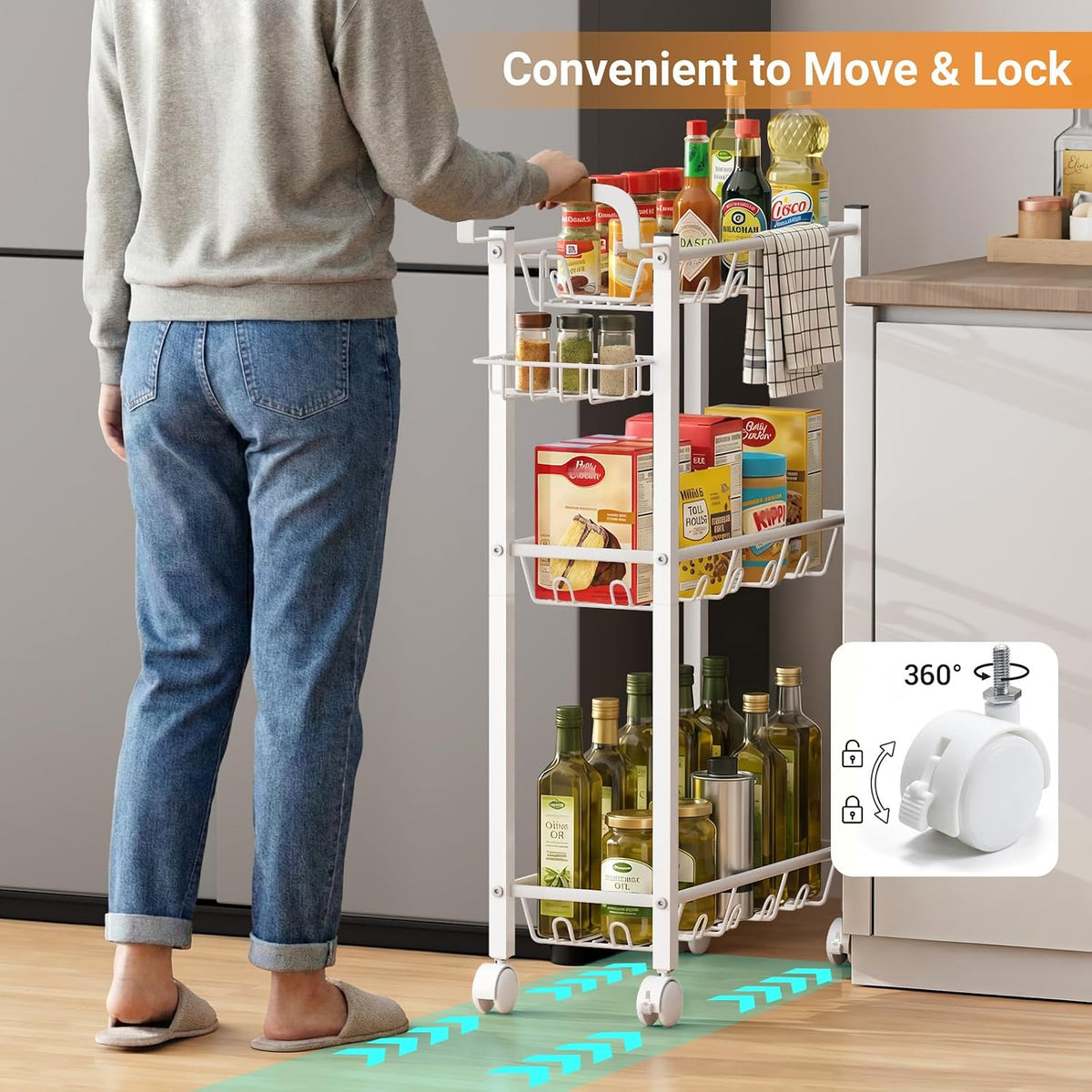 AOODA Laundry Room Cart with Top Detergent Holder, Metal Rolling Storage Cart Between Washer and Dryer, 3 Tier Narrow Laundry Room Organization and Storage with Wheels (White) - Field & Nook