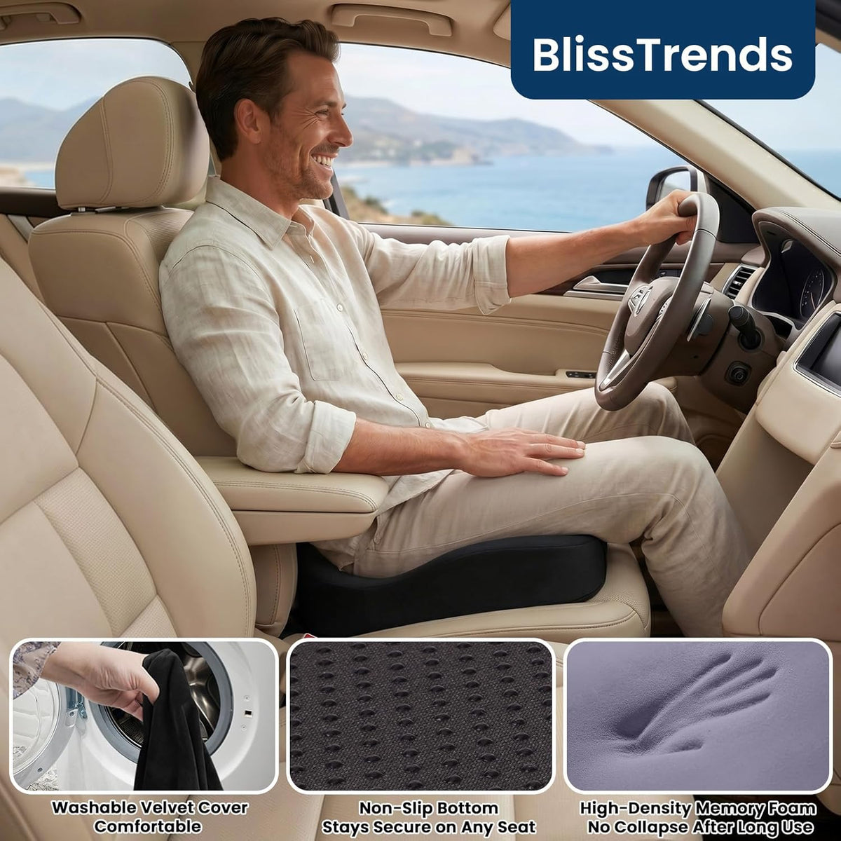 4.7-Inch Memory Foam Seat Cushion with Velvet Cover - Field & Nook