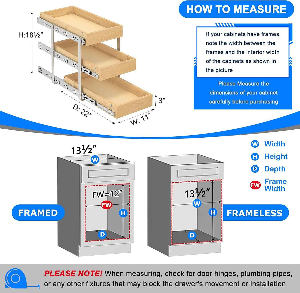 WelFurGeer 3-Tier Pull Out Cabinet Organizer, Birch Wood