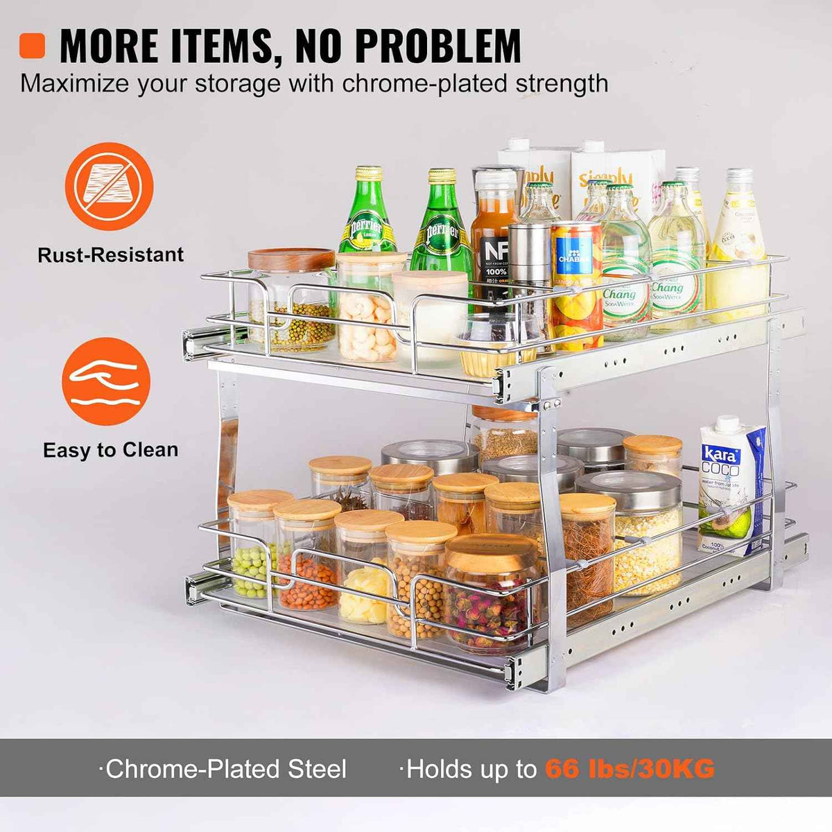 VEVOR 2 Tier 20"Wx21.2"Dx15.2"HPull Out Cabinet Organizer, Heavy Duty