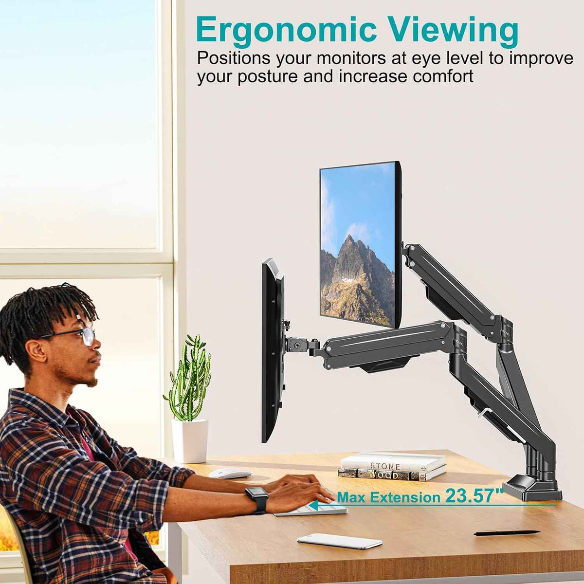 MOUNT PRO Ultrawide Dual Monitor Arm for Max 43" Monitor, Holds up to 33lbs | Fully Motion Monitor Stand with Tilt/Swivel/Rotation, VESA 75x75/100x100 with C-Clamp & Grommet Base