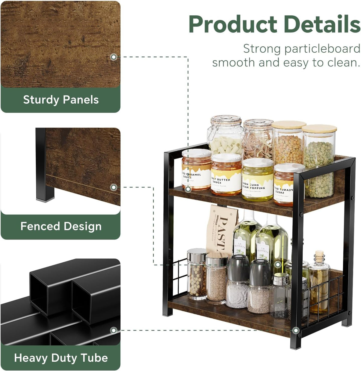 Countertop Shelf Organizer – 2-Tier Kitchen Spice Rack – Brown - Field & Nook