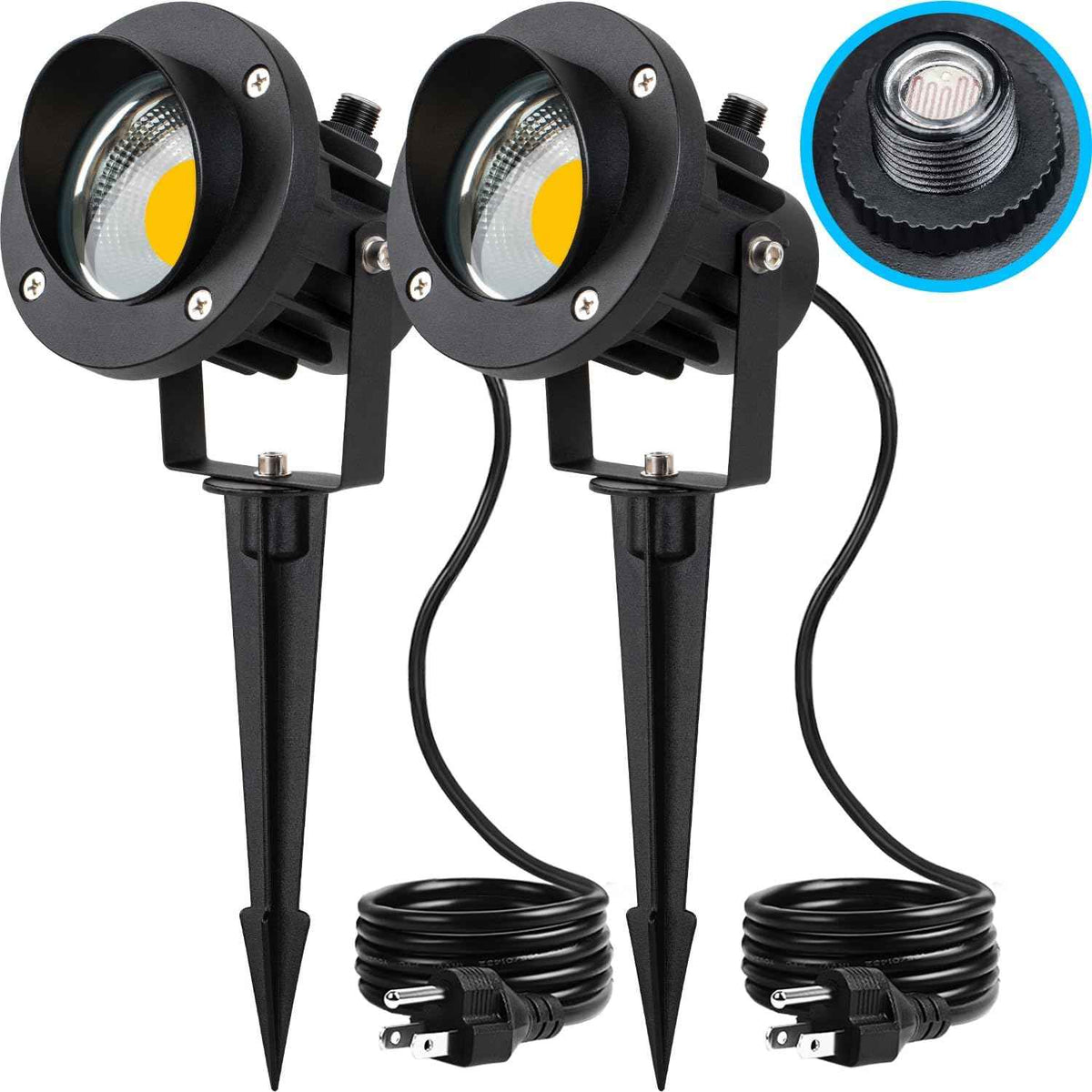 SUNVIE Outdoor LED Spotlight with Dusk to Dawn Photocell Light Sensor 20W Landscape Lights 120V AC 3000K Warm White Waterproof Landscape Spotlights for Yard Tree Flag Garden Decor 6 FT Cord(2 Pack)