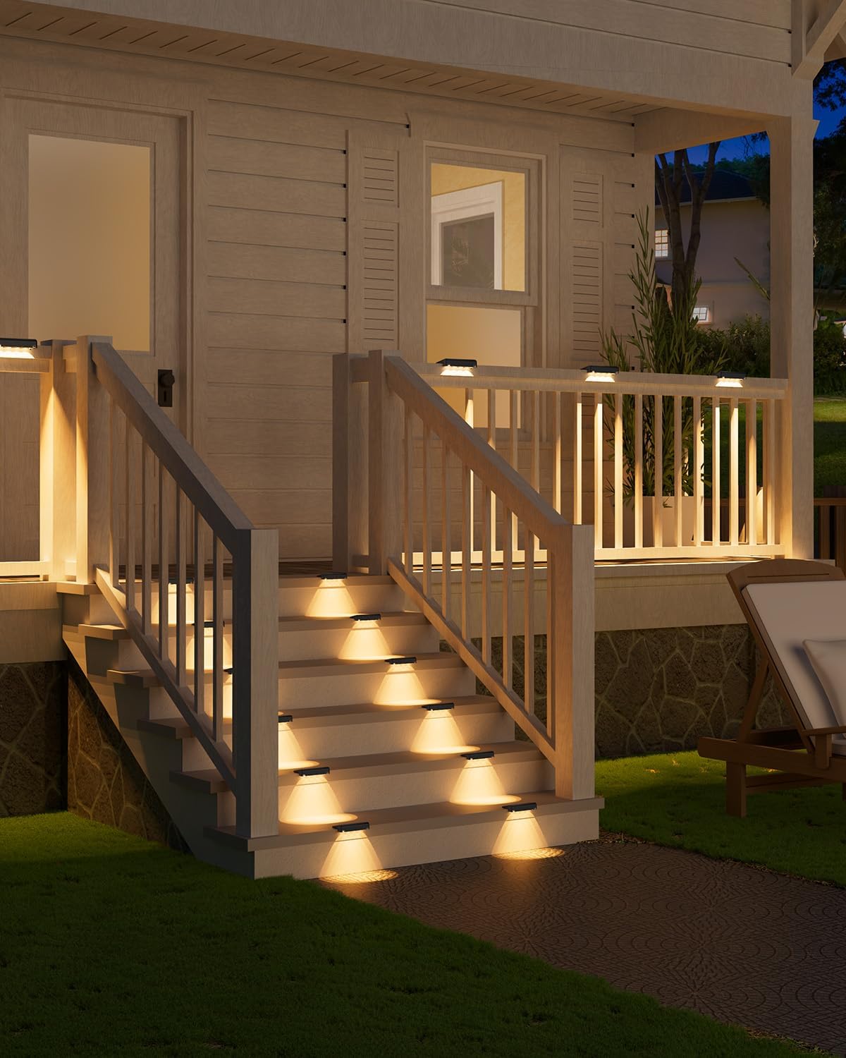 Large Solar Deck and Step Lights – Warm White, 16 Pack