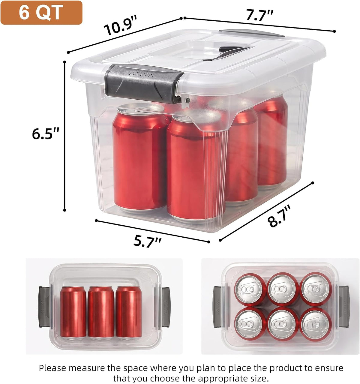 Citylife 6 Packs 6 QT Storage Bins with Lids Clear Plastic Bins with Grey Handle - Field & Nook