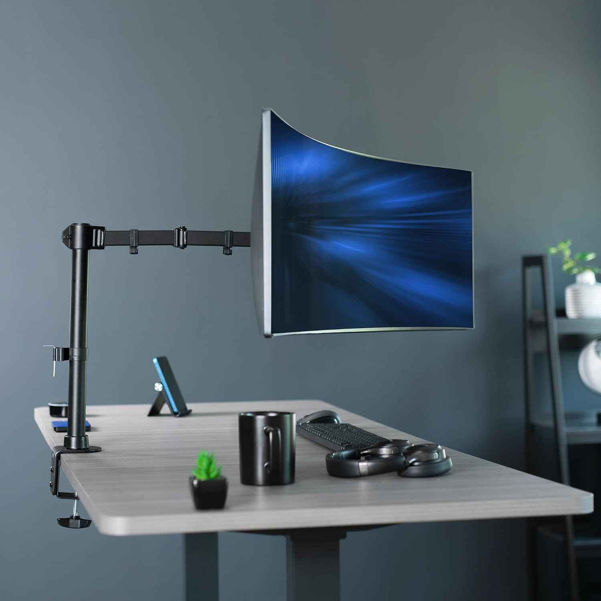 VIVO Single Large Monitor Arm Desk Mount, Holds Screens up to 45 inch Ultrawide, Fully Adjustable Stand with C-Clamp and Grommet Base, VESA 75x75mm or 100x100mm, Black, STAND-V149