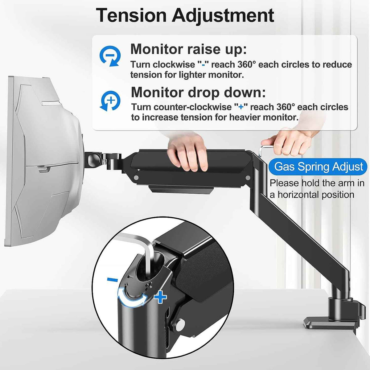 Heavy Duty Monitor Mount for Max 49" Ultrawide Screens | Hold up to 44 lbs, Premium Single Monitor Arm for Samsung Odyssey G9 and More, Adjustable Gas Spring Desk Stand, VESA Mount