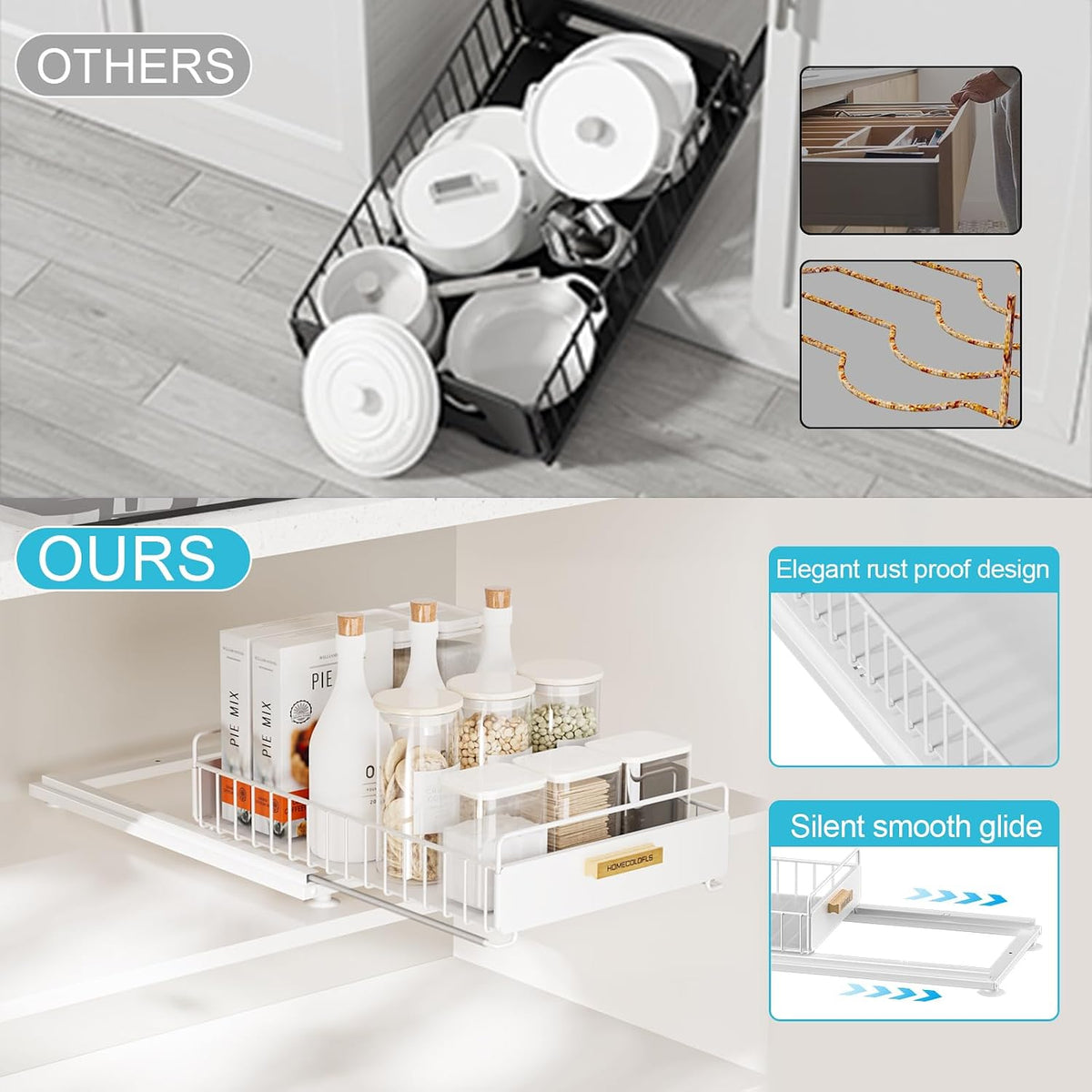 Pull Out Cabinet Organizer, 2 Pack, White