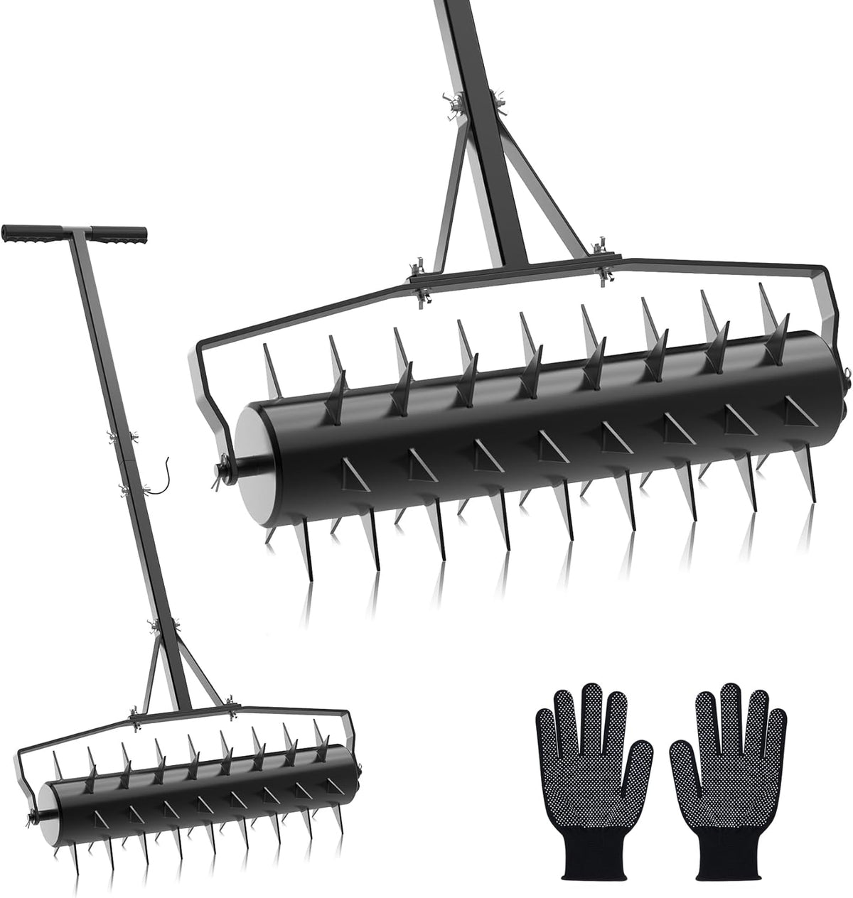 Seeutek 18 Inch Rolling Lawn Aerator, Upgraded Heavy Duty Aerator Lawn Soil Penetrator Spikes w/ 3 Adjustable Height Handles, Manual Aerator Lawn Tool for Garden Yard