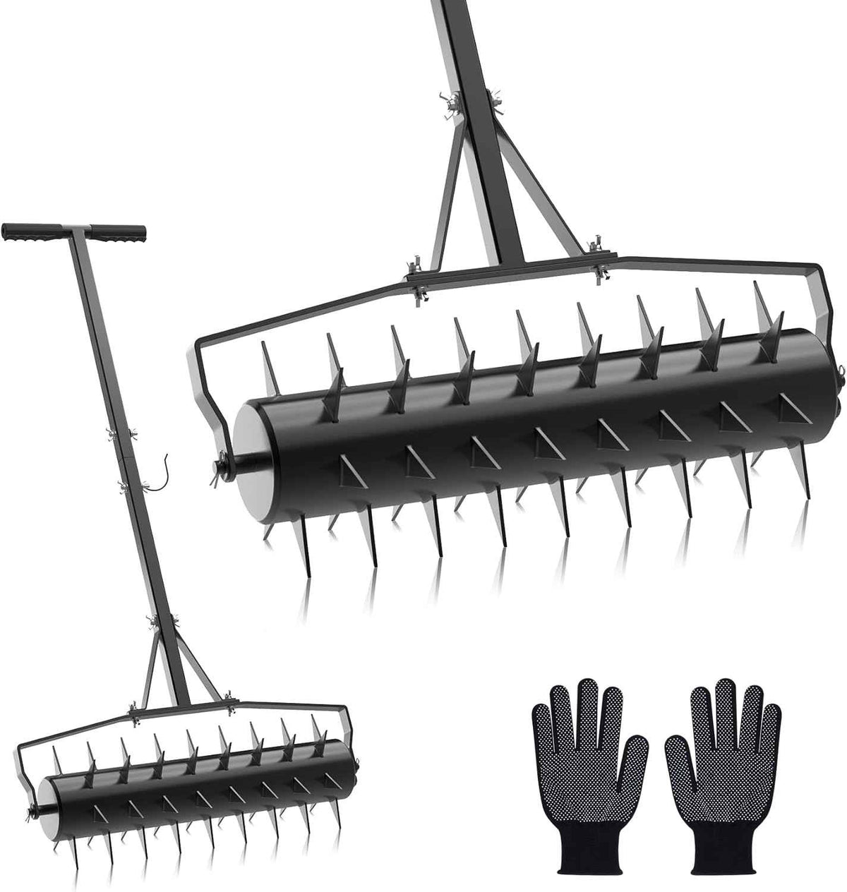 Seeutek 23 Inch Rolling Lawn Aerator - Upgraded Heavy Duty Aerator Lawn Soil Penetrator Spikes w/ 3 Adjustable Height Handles, Manual Aerator Lawn Tool for Garden Yard