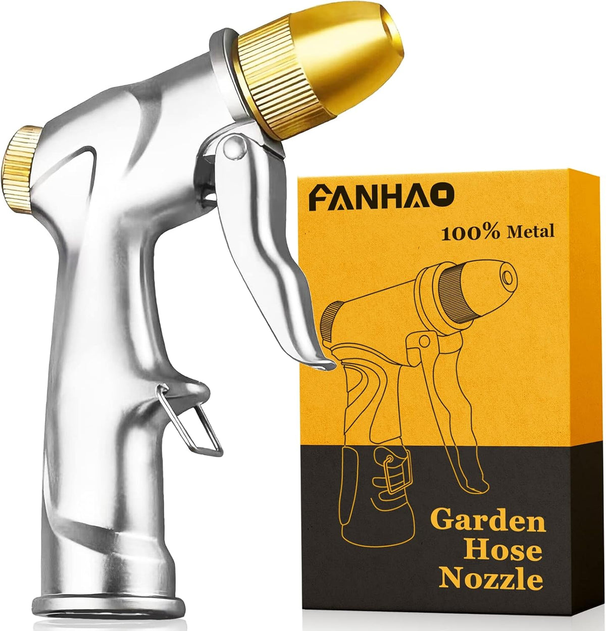 All-Metal 4-Pattern Garden Hose Nozzle with Trigger Lock - Field & Nook
