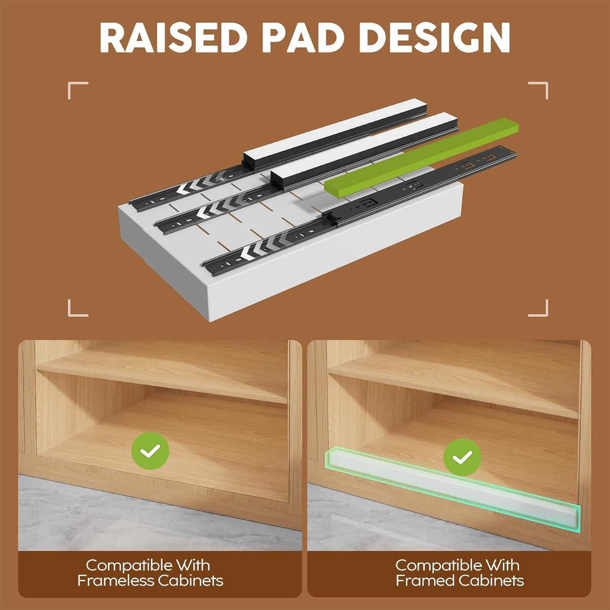 Seinloes 2 Pack Expandable (9"-14") Pull Out Cabinet Organizer 21" Deep With Raising Pad for Framed Cabinets,Upgrade 3 Slide Rails Slide Out Drawers,No Drill Roll Out Shelves Adhesive,White - Field & Nook