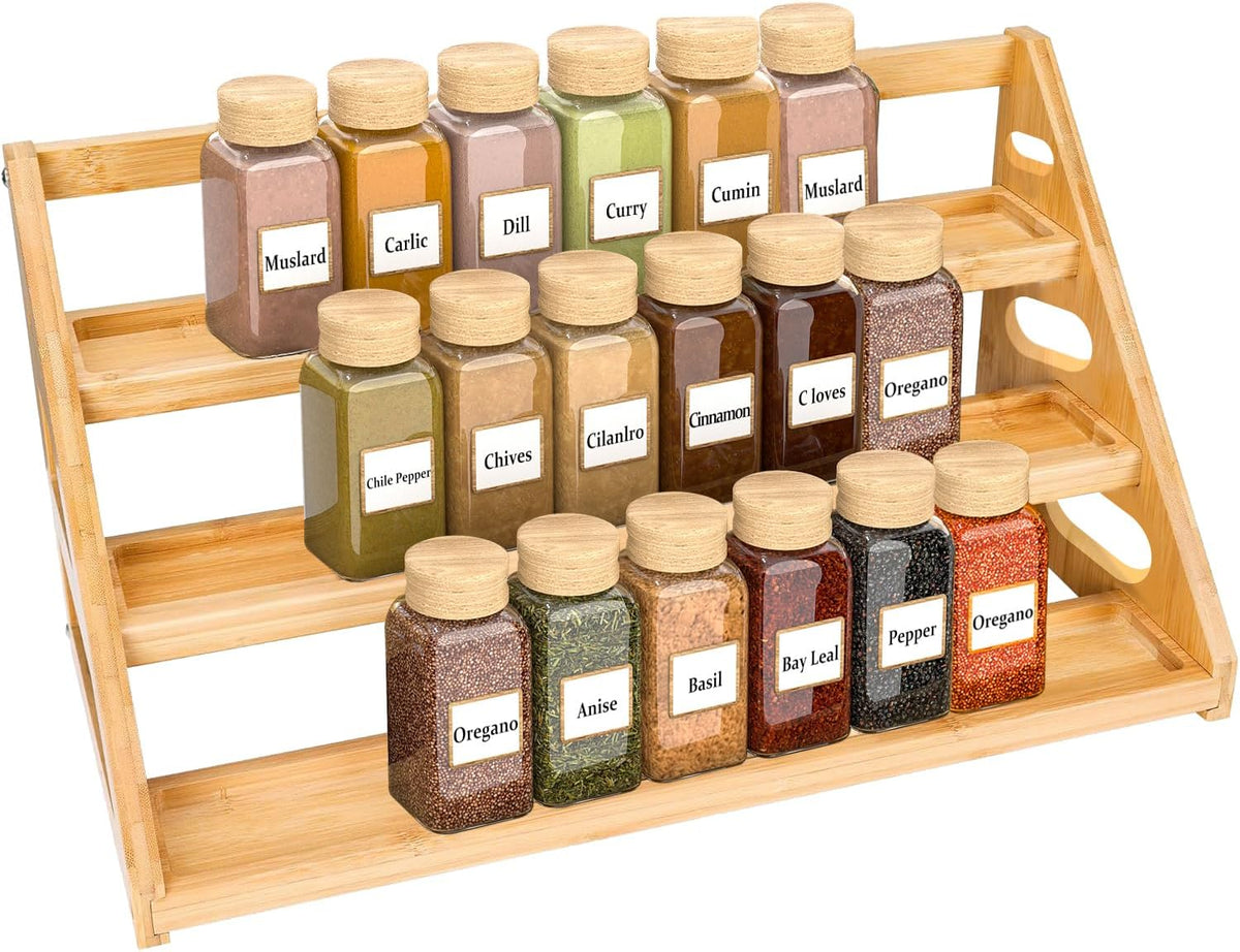 Premium Spice Rack - 3 Tier Bamboo Spice Rack Organizer - Spice Organization for Kitchen Cabinet/Countertop - Field & Nook