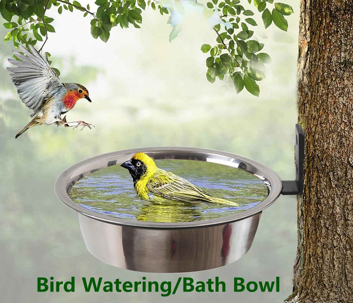 2 Pack 8.5" Squirrel and Bird Feeder for Outside Tree/Fence, Removable Metal Bowl Feeder with Drainage Holes, Adding 1 for Squirrel Watering or Bird Bath/Swim, Sturdy Easy Clean Feeders for Outdoor